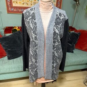 Apropos Gray and Black Lace look wool blend Colorblock winter Cardigan L